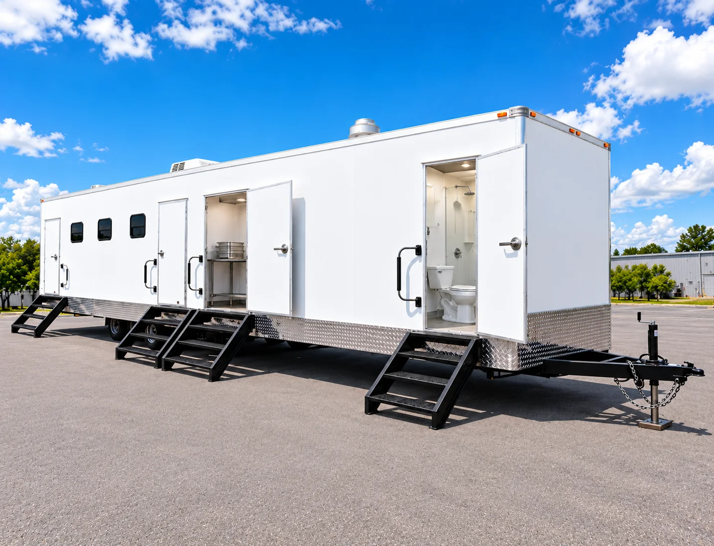 Multifunctional trailer exterior with separate entry doors